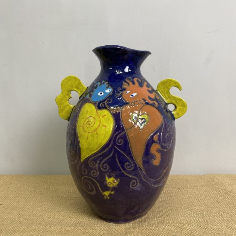 Abstract Terracotta Vase with Double Handles