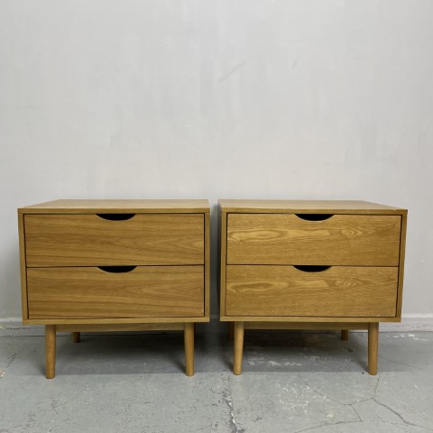 Pair of Contemporary Timber Bedside Tables with 2 Drawers