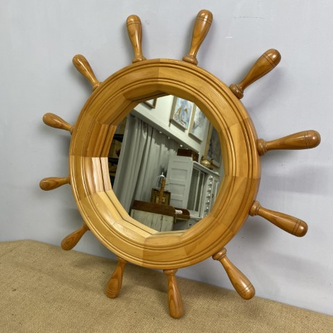 Vintage Timber Ships Wheel Mirror