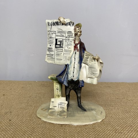 Vintage Italian Ceramic Newspaper Man Statue