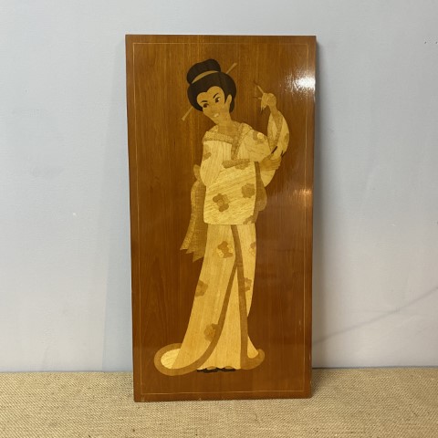 Vintage Timber Inlay Artwork of a Japanese Woman