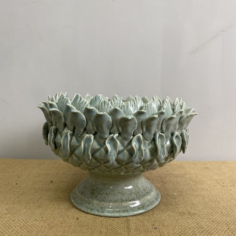 Blue Ceramic Pineapple Pedstal Bowl