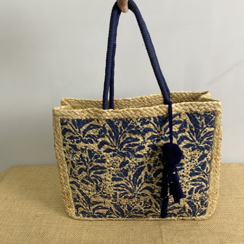 Navy Pattern Jute Carry Bag