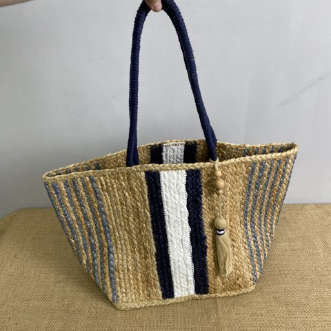 Navy Stripe Jute Bag