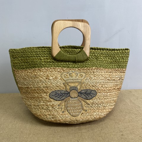 'Bee' Jute Bag with Timber Handles