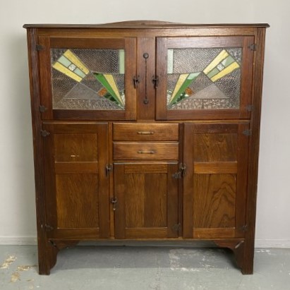 Vintage Art Deco Kitchen Dresser with Leadlight Glass