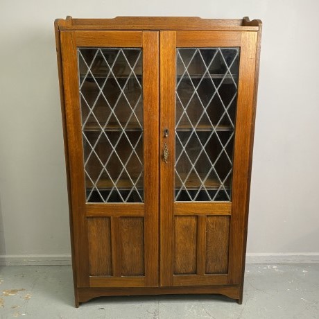 Antique Tasmanian Oak Leadlight Display Cabinet