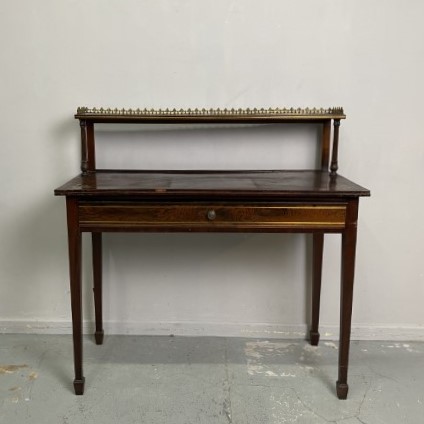 Regency Style Rosewood Console with Brass Inlay and in-built gallery shelf