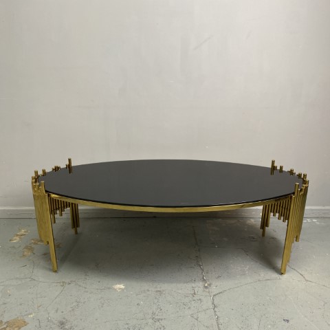 Designer Gold & Black Glass Oval Coffee Table