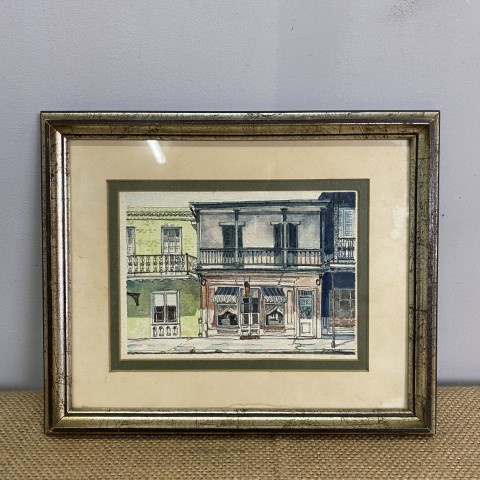 Vintage Framed Hand Drawn New Orleans Street Scene