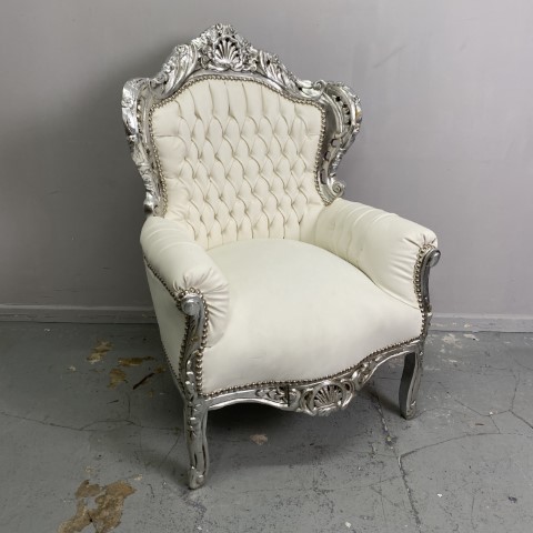 French Style Armchair with Silver Leaf Finish