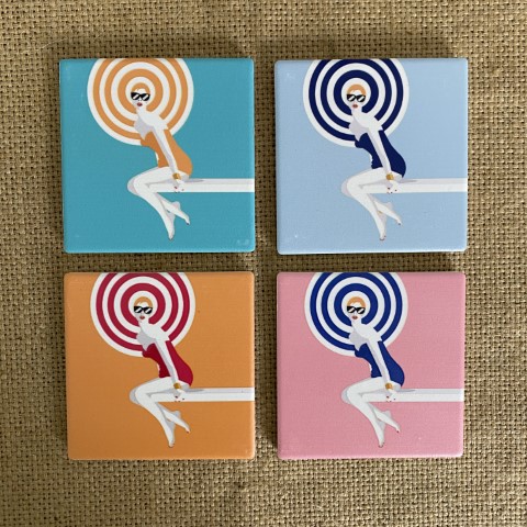 Set of 4 Retro Beach Girl Coasters