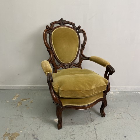 Antique Victorian Armchair with gold velvet upholstery