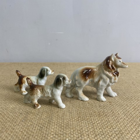 Set of 3 Small Hand-Painted Ceramic Dogs