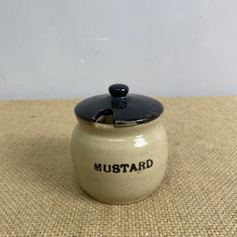 Vintage 'Mustard' English Stoneware Jar with lid