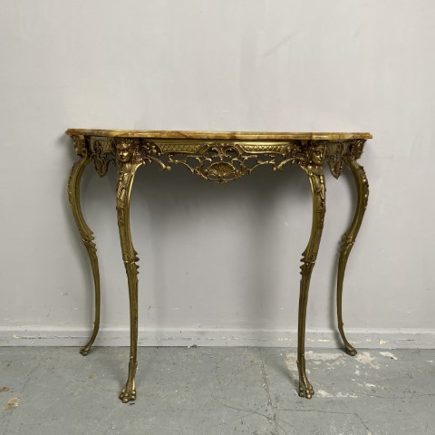 Vintage Ornate Brass Base Console with Marble Top