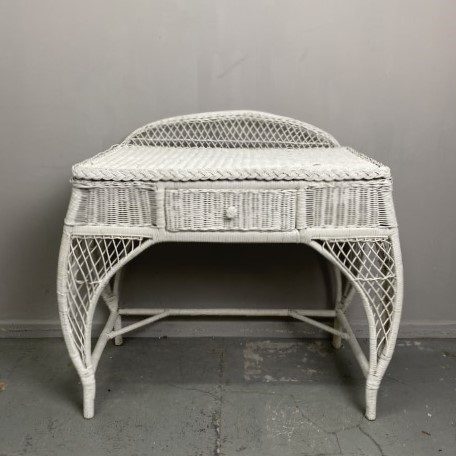 Vintage White Cane Dressing Table with Drawer