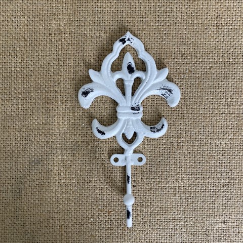 White cast iron Fleur de lis Hook