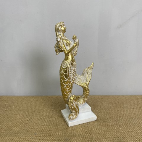 Golden Mermaid on Stand