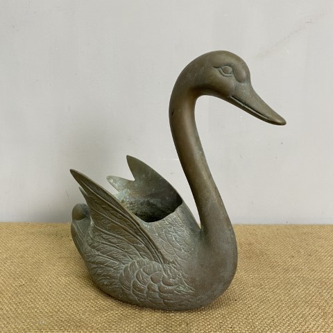 Vintage Brass Swan Planter