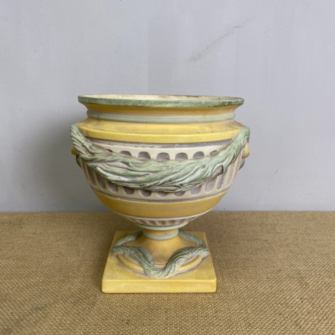 Vintage Ceramic French Provincial Urn - soft yellow and green tones