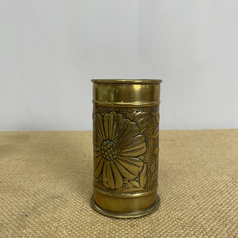 Vintage Brass Embossed Floral Vase