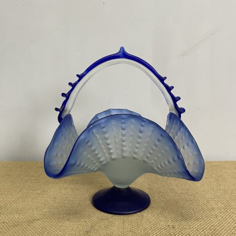 Vintage Blue Art Glass Basket