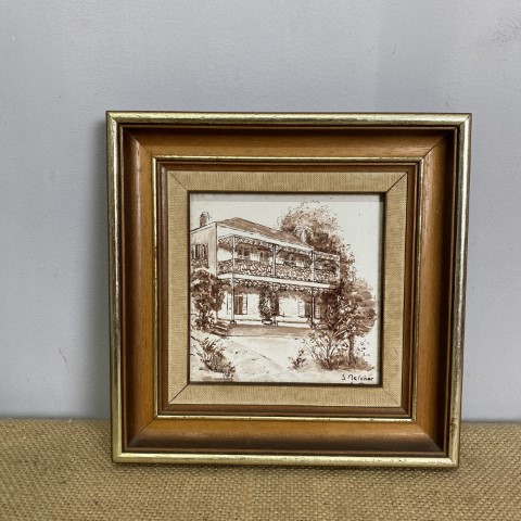 Vintage Framed Painted Tile