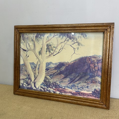 Framed Albert Namatjira Print - Morning, Macdonnell Ranges, N.T. From the original watercolour by Albert Namatjira