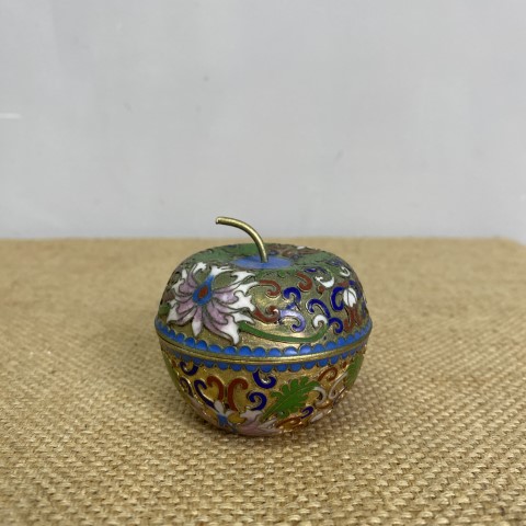 Small Vintage Chinese Cloisonné Apple Shaped Cannister