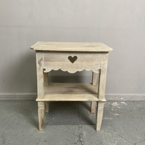 White-Washed Coastal Side Table with heart cutout