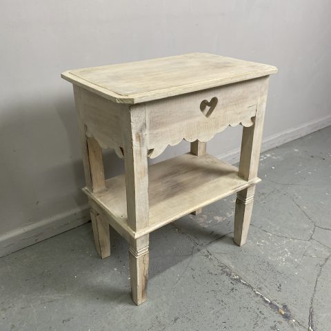 White-Washed Coastal Side Table with heart cutout