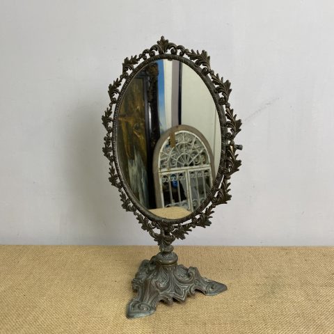 Vintage Ornate Brass Vanity Mirror