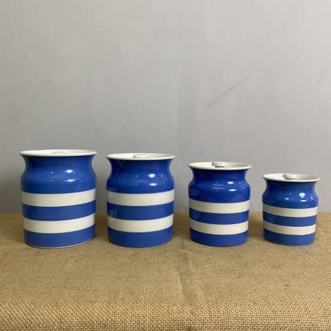 Set of 4 Vintage Blue & White 'T.G. Green' Ceramic Cannisters