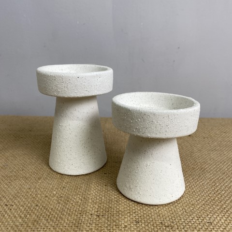 Pair of White Ceramic Candle Holders