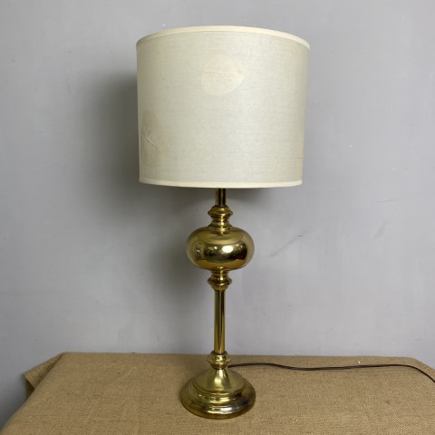 Vintage Brass Based Lamp with White Leaf Shade