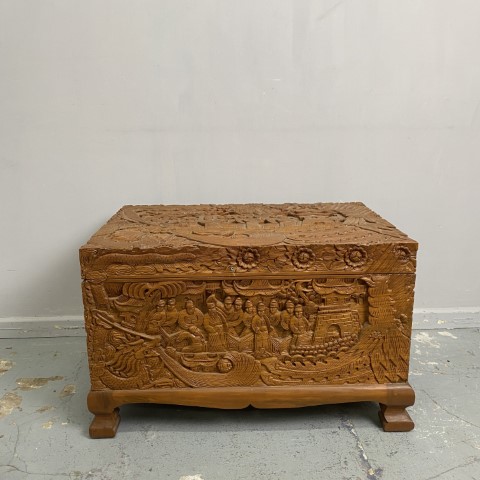 Vintage Carved Timber Storage Chest