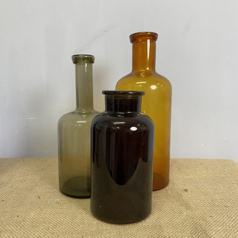 Set of 3 Vintage Style Glass Bottles