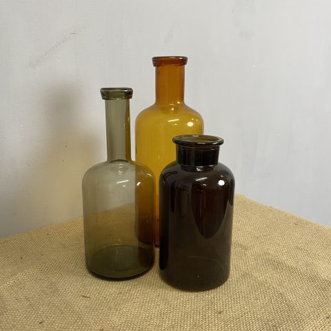 Set of 3 Vintage Style Glass Bottles