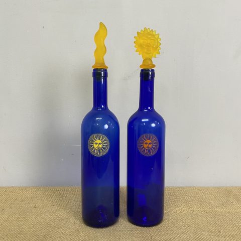 Pair of Decorative Blue Bottles with Stoppers