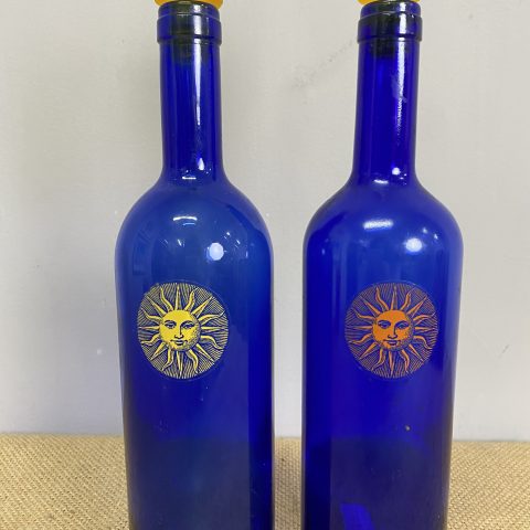 Pair of Decorative Blue Bottles with Stoppers