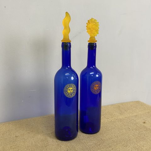 Pair of Decorative Blue Bottles with Stoppers