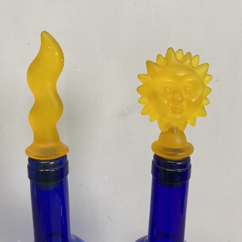 Pair of Decorative Blue Bottles with Stoppers