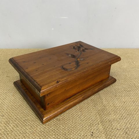 Timber Keepsake Box with Carved Flower on hinged lid