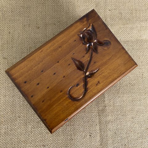 Timber Keepsake Box with Carved Flower on hinged lid