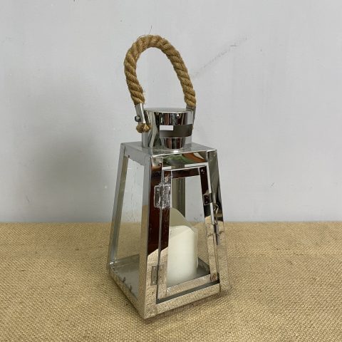 Silver Lantern with Rope Handle