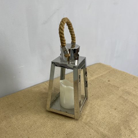 Silver Lantern with Rope Handle