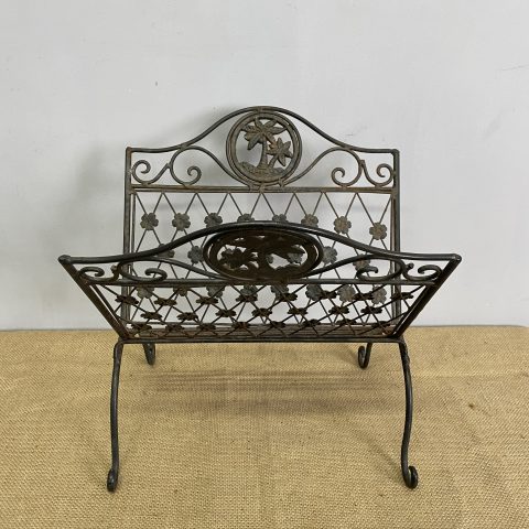 Rustic Wrought Metal Magazine Rack with Palm Tree Motif