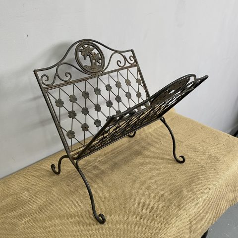 Rustic Wrought Metal Magazine Rack with Palm Tree Motif