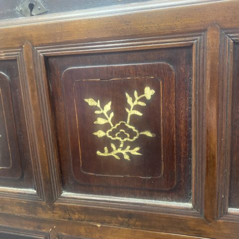 Antique Asian Dowry Storage Chest with Floral Bone Inlay